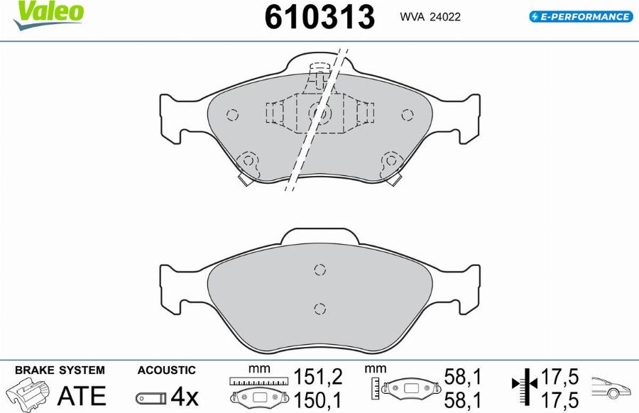 Valeo 610313 - Bremžu uzliku kompl., Disku bremzes www.autospares.lv