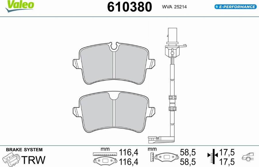 Valeo 610380 - Bremžu uzliku kompl., Disku bremzes www.autospares.lv