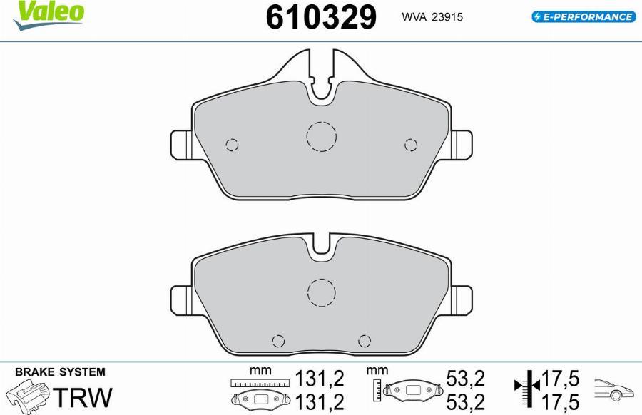 Valeo 610329 - Bremžu uzliku kompl., Disku bremzes www.autospares.lv