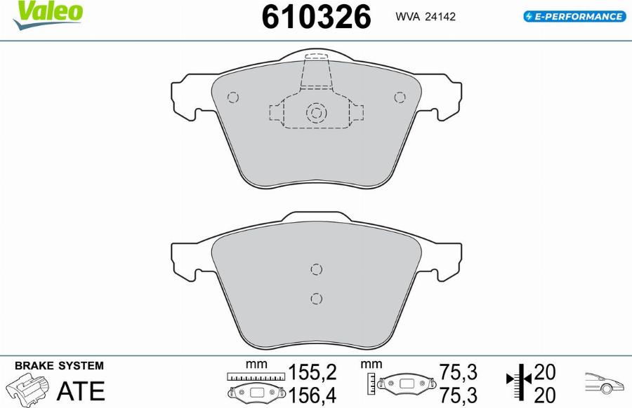 Valeo 610326 - Bremžu uzliku kompl., Disku bremzes www.autospares.lv