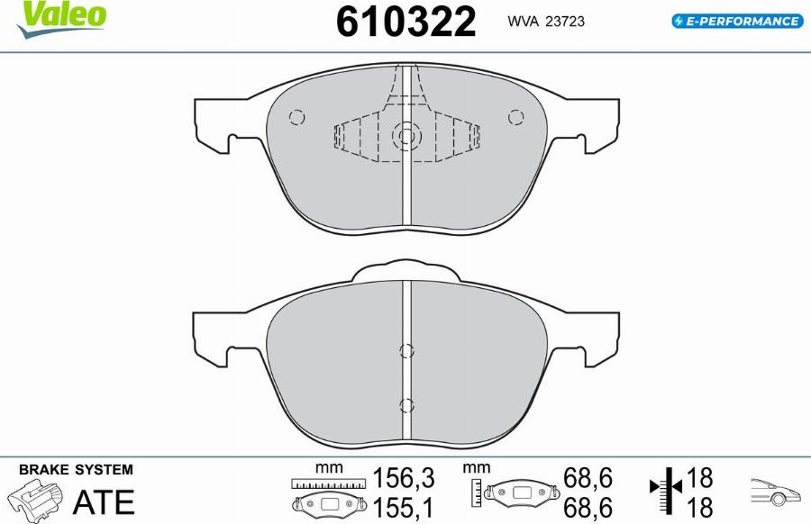 Valeo 610322 - Bremžu uzliku kompl., Disku bremzes www.autospares.lv