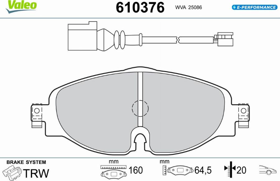 Valeo 610376 - Bremžu uzliku kompl., Disku bremzes www.autospares.lv