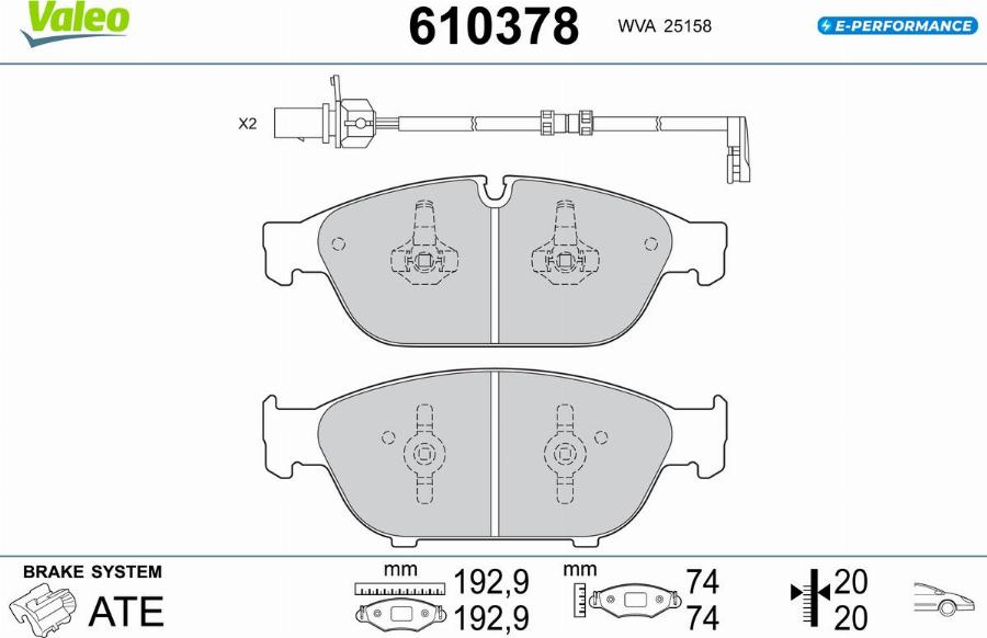 Valeo 610378 - Bremžu uzliku kompl., Disku bremzes www.autospares.lv