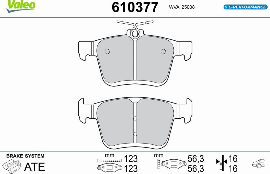 Valeo 610377 - Bremžu uzliku kompl., Disku bremzes www.autospares.lv