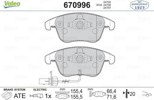 Valeo 670996 - Тормозные колодки, дисковые, комплект www.autospares.lv