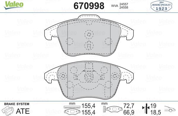 Valeo 670998 - Bremžu uzliku kompl., Disku bremzes www.autospares.lv