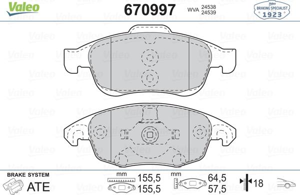 Valeo 670997 - Bremžu uzliku kompl., Disku bremzes autospares.lv