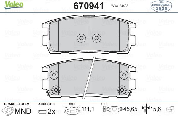 Valeo 670941 - Тормозные колодки, дисковые, комплект www.autospares.lv