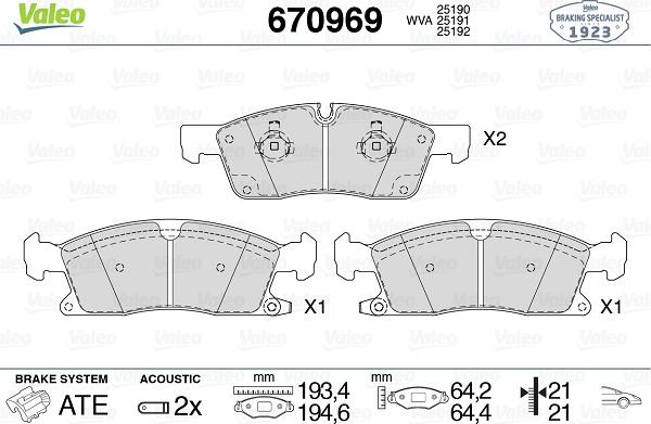 Valeo 670969 - Bremžu uzliku kompl., Disku bremzes autospares.lv