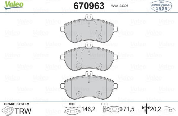 Valeo 670963 - Bremžu uzliku kompl., Disku bremzes autospares.lv