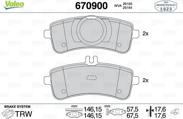 Valeo 670900 - Тормозные колодки, дисковые, комплект www.autospares.lv