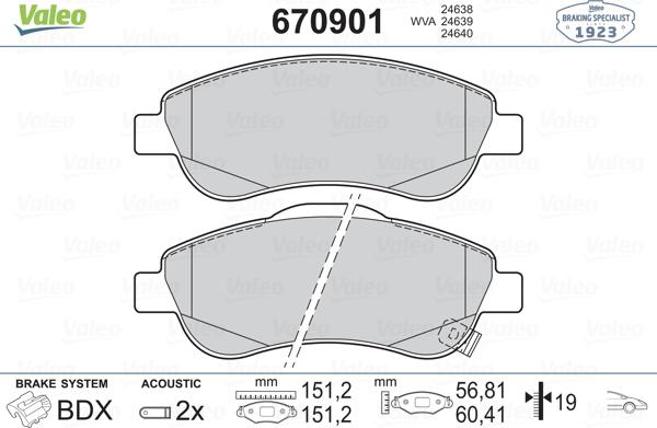 Valeo 670901 - Тормозные колодки, дисковые, комплект www.autospares.lv