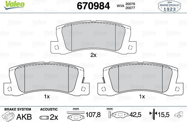 Valeo 670984 - Brake Pad Set, disc brake www.autospares.lv