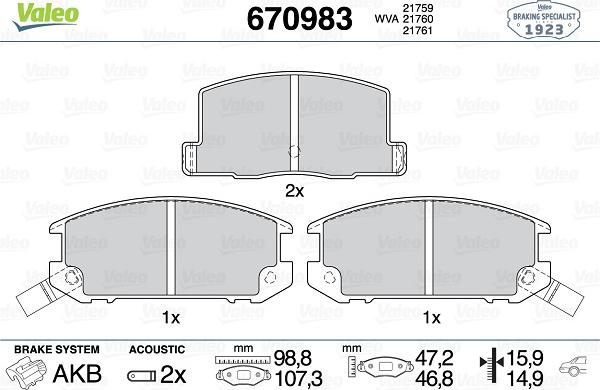 Valeo 670983 - Brake Pad Set, disc brake www.autospares.lv