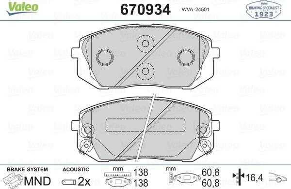 Valeo 670934 - Тормозные колодки, дисковые, комплект www.autospares.lv