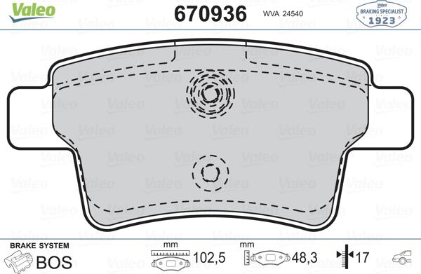 Valeo 670936 - Bremžu uzliku kompl., Disku bremzes www.autospares.lv