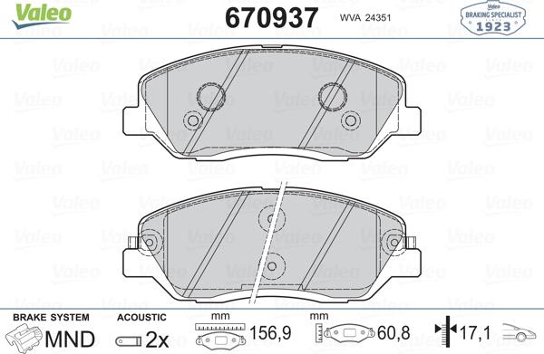 Valeo 670937 - Bremžu uzliku kompl., Disku bremzes autospares.lv