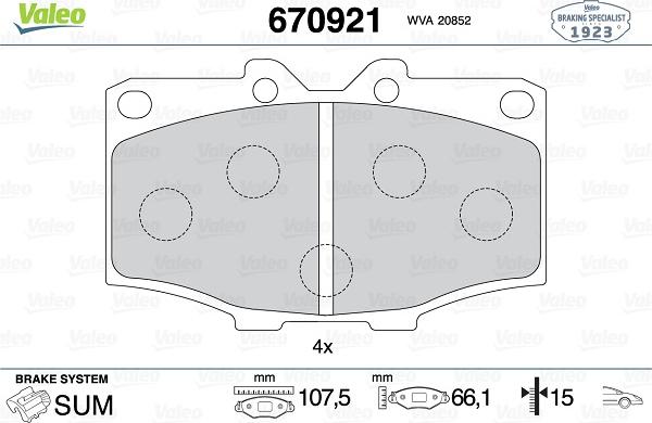 Valeo 670921 - Brake Pad Set, disc brake www.autospares.lv