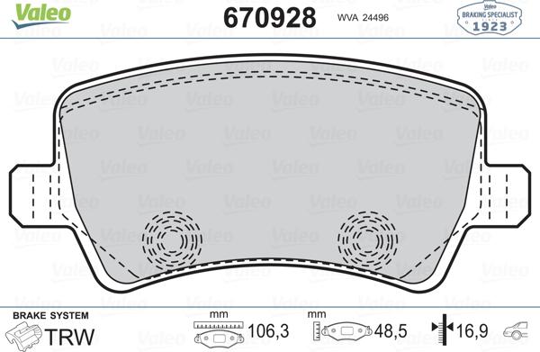 Valeo 670928 - Bremžu uzliku kompl., Disku bremzes autospares.lv