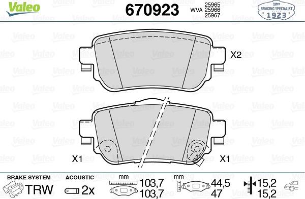 Valeo 670923 - Bremžu uzliku kompl., Disku bremzes www.autospares.lv