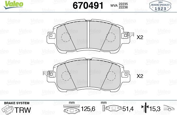 Valeo 670491 - Bremžu uzliku kompl., Disku bremzes autospares.lv