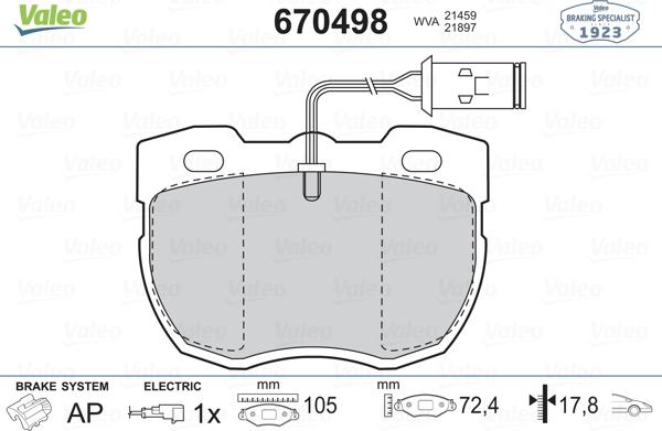 Valeo 670498 - Тормозные колодки, дисковые, комплект www.autospares.lv