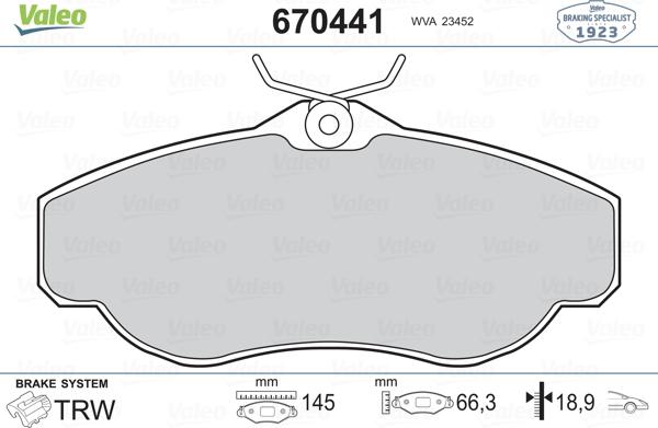 Valeo 670441 - Bremžu uzliku kompl., Disku bremzes www.autospares.lv