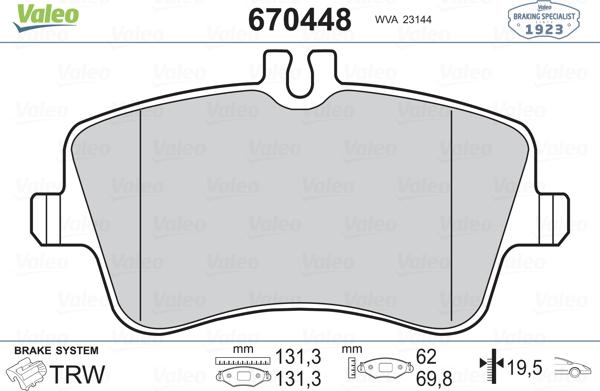 Valeo 670448 - Bremžu uzliku kompl., Disku bremzes autospares.lv