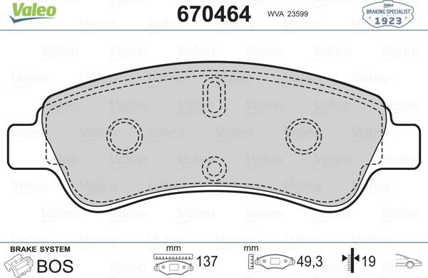 Valeo 670464 - Тормозные колодки, дисковые, комплект www.autospares.lv