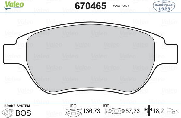 Valeo 670465 - Тормозные колодки, дисковые, комплект www.autospares.lv