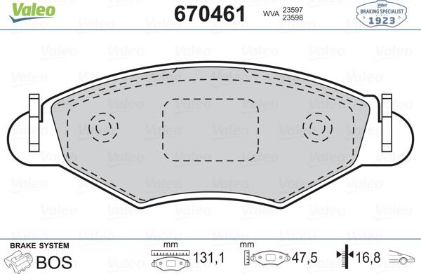 Valeo 670461 - Тормозные колодки, дисковые, комплект www.autospares.lv