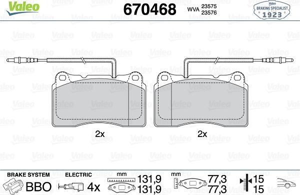 Valeo 670468 - Brake Pad Set, disc brake www.autospares.lv