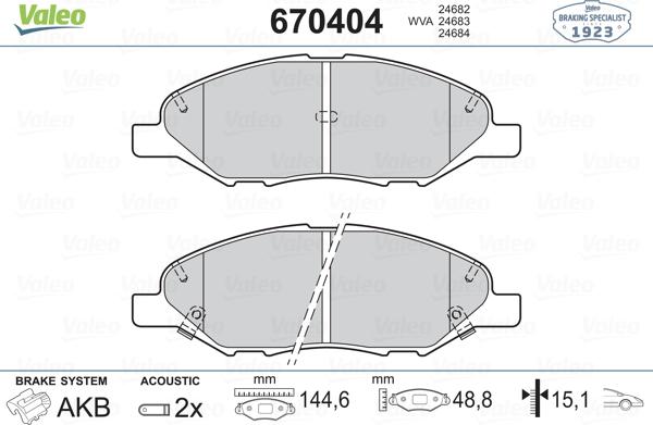 Valeo 670404 - Bremžu uzliku kompl., Disku bremzes autospares.lv