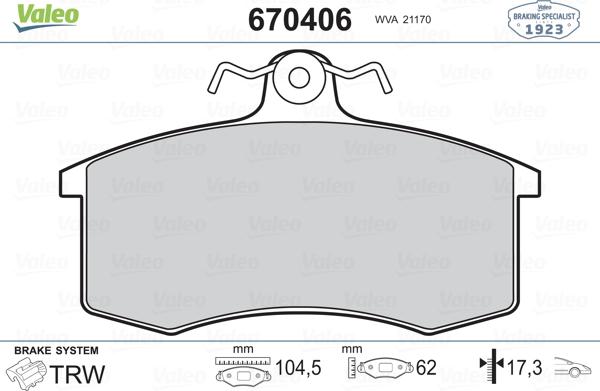 Valeo 670406 - Bremžu uzliku kompl., Disku bremzes www.autospares.lv