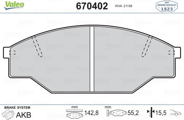 Valeo 670402 - Brake Pad Set, disc brake www.autospares.lv