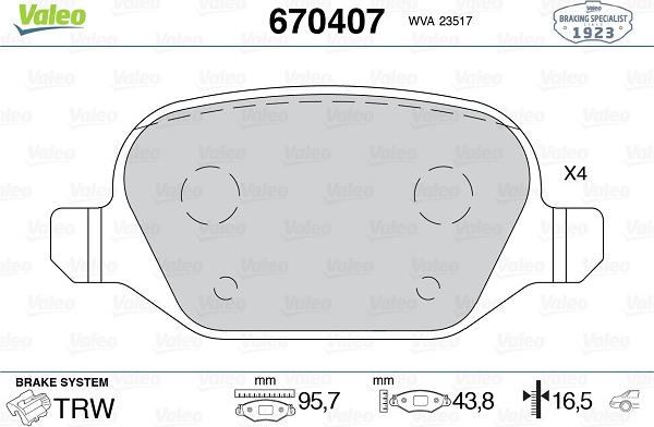 Valeo 670407 - Bremžu uzliku kompl., Disku bremzes autospares.lv