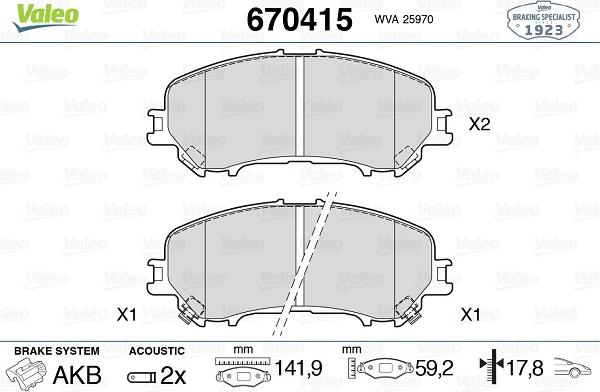 Valeo 670415 - Bremžu uzliku kompl., Disku bremzes www.autospares.lv