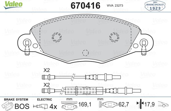 Valeo 670416 - Bremžu uzliku kompl., Disku bremzes autospares.lv