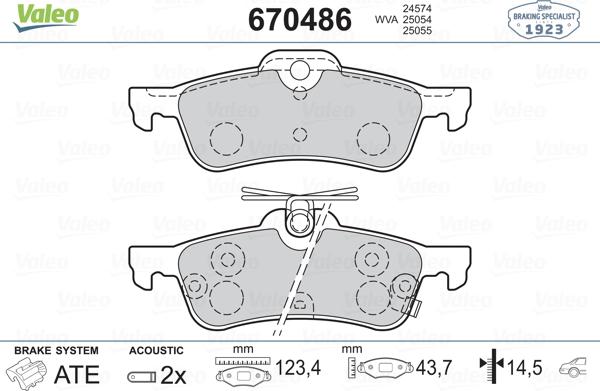 Valeo 670486 - Тормозные колодки, дисковые, комплект www.autospares.lv