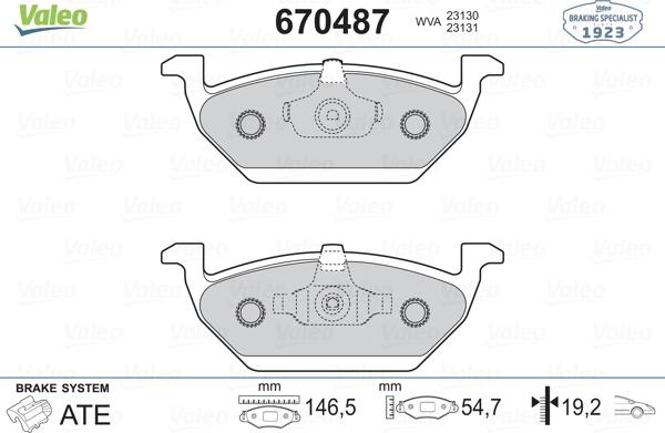 Valeo 670487 - Brake Pad Set, disc brake www.autospares.lv