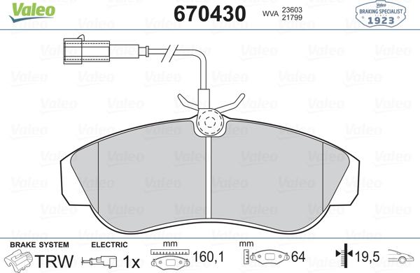 Valeo 670430 - Brake Pad Set, disc brake www.autospares.lv