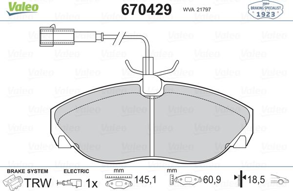 Valeo 670429 - Brake Pad Set, disc brake www.autospares.lv