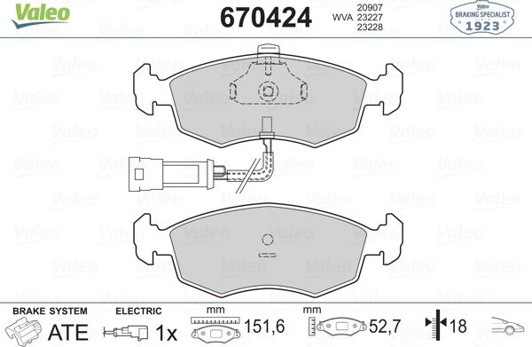 Valeo 670424 - Bremžu uzliku kompl., Disku bremzes www.autospares.lv