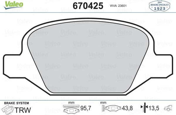 Valeo 670425 - Тормозные колодки, дисковые, комплект www.autospares.lv