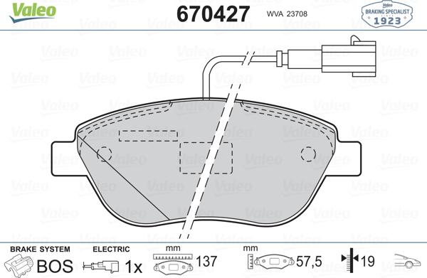 Valeo 670427 - Brake Pad Set, disc brake www.autospares.lv