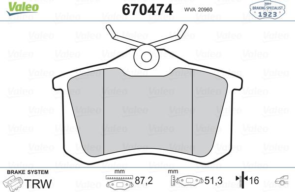 Valeo 670474 - Bremžu uzliku kompl., Disku bremzes www.autospares.lv