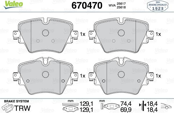 Valeo 670470 - Bremžu uzliku kompl., Disku bremzes www.autospares.lv