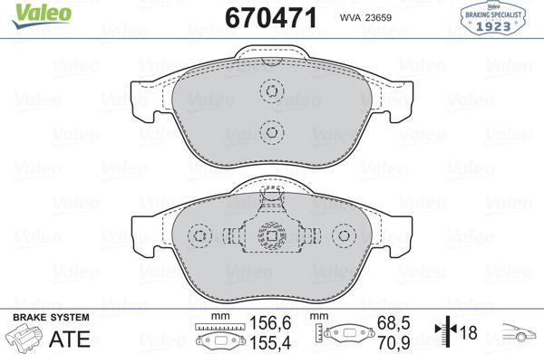 Valeo 670471 - Bremžu uzliku kompl., Disku bremzes autospares.lv