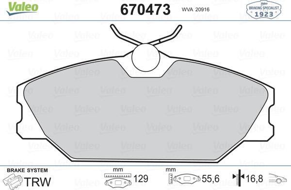 Valeo 670473 - Bremžu uzliku kompl., Disku bremzes autospares.lv