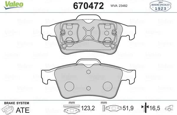 Valeo 670472 - Bremžu uzliku kompl., Disku bremzes www.autospares.lv